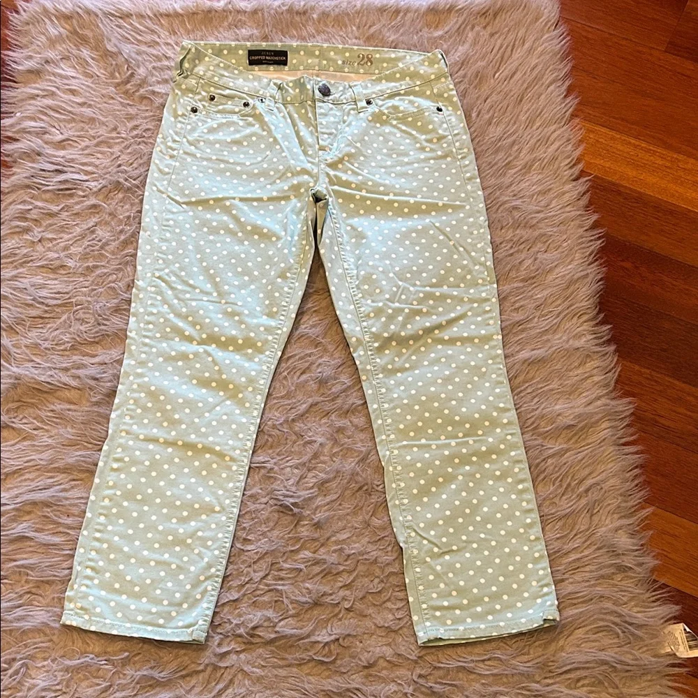 Jcrew Polka Dot Mint Green And White Cropped‎ Matchstick Jeans